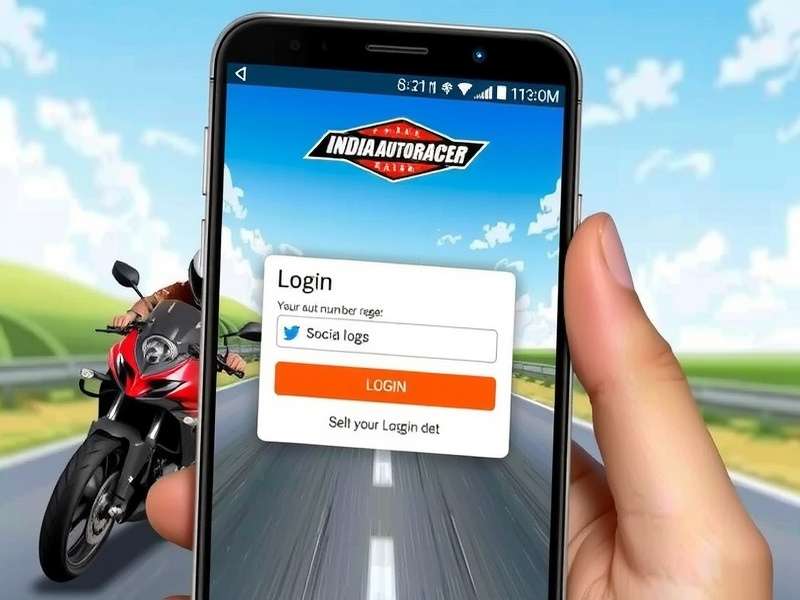 Indian Auto Racer Login Screen with Mobile Number and Social Login Options